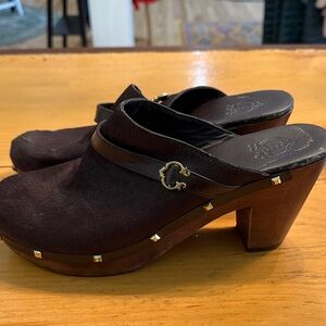 C. Wonder Dark Brown Mules with Gold Studs